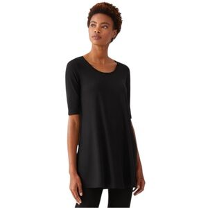 Eileen Fisher Fine Jersey Scoop Neck Elbow Sleeves Black Tunic Women’s Medium